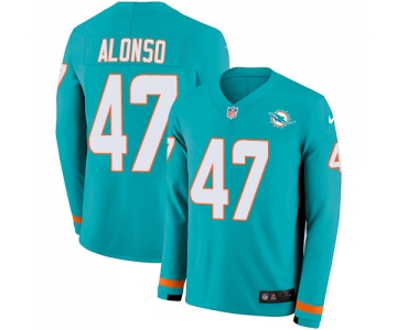 Nike Dolphins #47 Kiko Alonso Aqua Green Team Color Men's Stitched NFL Limited Therma Long Sleeve Jersey