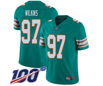 Nike Dolphins #97 Christian Wilkins Aqua Green Alternate Men's Stitched NFL 100th Season Vapor Limited Jersey