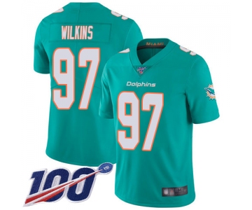 Nike Dolphins #97 Christian Wilkins Aqua Green Team Color Men's Stitched NFL 100th Season Vapor Limited Jersey