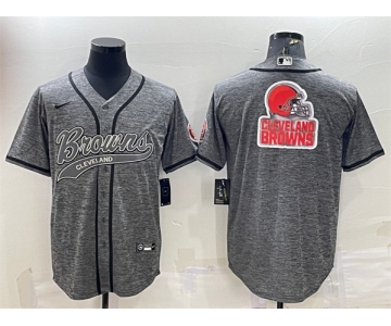 Men's Cleveland Browns Gray Team Big Logo With Patch Cool Base Stitched Baseball Jersey