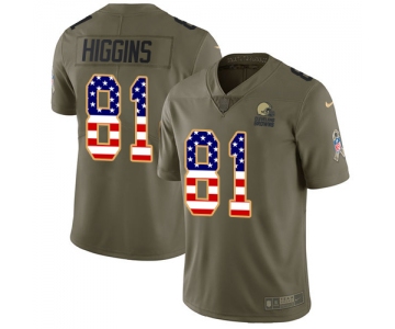 Men's Nike Cleveland Browns #81 Rashard Higgins Limited Olive USA Flag 2017 Salute to Service NFL Jersey