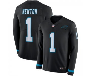 Men Carolina Panthers 1 Cam Newton black Nike Therma Long Sleeve Jersey