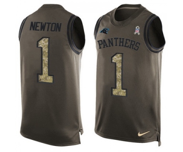 Men's Carolina Panthers #1 Cam Newton Green Salute to Service Hot Pressing Player Name & Number Nike NFL Tank Top Jersey