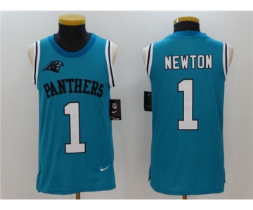 Men's Carolina Panthers #1 Cam Newton Light Blue Color Rush 2017 Vest Stitched NFL Nike Tank Top Jersey