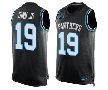 Men's Carolina Panthers #19 Ted Ginn Jr Black Hot Pressing Player Name & Number Nike NFL Tank Top Jersey