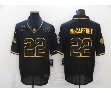 Men's Carolina Panthers #22 Christian McCaffrey Black Gold 2020 Salute To Service Stitched NFL Nike Limited Jersey
