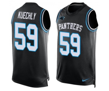 Men's Carolina Panthers #59 Luke Kuechly Black Hot Pressing Player Name & Number Nike NFL Tank Top Jersey