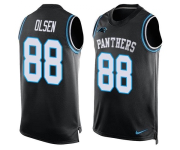 Men's Carolina Panthers #88 Greg Olsen Black Hot Pressing Player Name & Number Nike NFL Tank Top Jersey