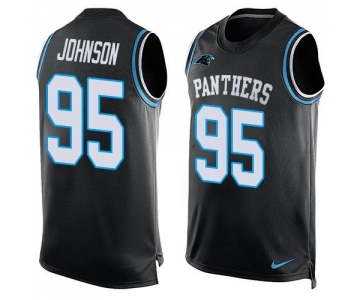 Men's Carolina Panthers #95 Charles Johnson Black Hot Pressing Player Name & Number Nike NFL Tank Top Jersey