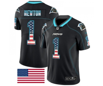 Nike Carolina Panthers #1 Cam Newton Black Men's Stitched NFL Limited Rush USA Flag Jersey