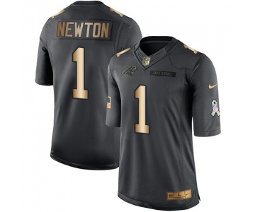 Nike Panthers #1 Cam Newton Black Men's Stitched NFL Limited Gold Salute To Service Jersey