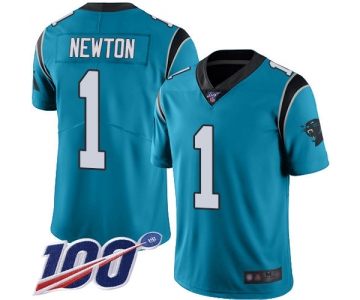 Panthers #1 Cam Newton Blue Alternate Men's Stitched Football 100th Season Vapor Limited Jersey