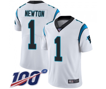Panthers #1 Cam Newton White Men's Stitched Football 100th Season Vapor Limited Jersey