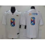 Men Baltimore Ravens 8 Jackson White Nike Rainbow version 2021 NFL Jersey