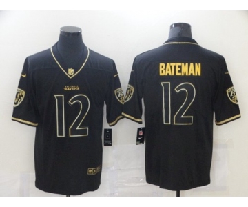 Men's Baltimore Ravens #12 Rashod Bateman Black Golden Edition Jersey