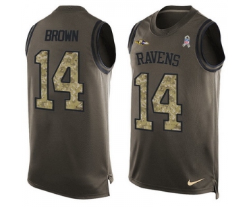 Men's Baltimore Ravens #14 Marlon Brown Green Salute to Service Hot Pressing Player Name & Number Nike NFL Tank Top Jersey