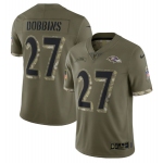 Men's Baltimore Ravens #27 J.K. Dobbins 2022 Olive Salute To Service Limited Stitched Jersey