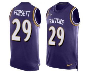 Men's Baltimore Ravens #29 Justin Forsett Purple Hot Pressing Player Name & Number Nike NFL Tank Top Jersey