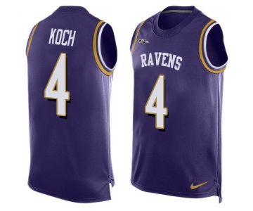 Men's Baltimore Ravens #4 Sam Koch Purple Hot Pressing Player Name & Number Nike NFL Tank Top Jersey