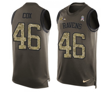 Men's Baltimore Ravens #46 Morgan Cox Green Salute to Service Hot Pressing Player Name & Number Nike NFL Tank Top Jersey