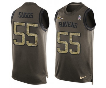 Men's Baltimore Ravens #55 Terrell Suggs Green Salute to Service Hot Pressing Player Name & Number Nike NFL Tank Top Jersey