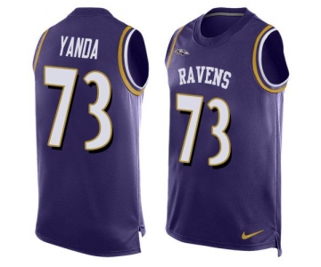 Men's Baltimore Ravens #73 Marshal Yanda Purple Hot Pressing Player Name & Number Nike NFL Tank Top Jersey
