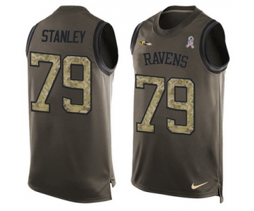 Men's Baltimore Ravens #79 Ronnie Stanley Green Salute to Service Hot Pressing Player Name & Number Nike NFL Tank Top Jersey