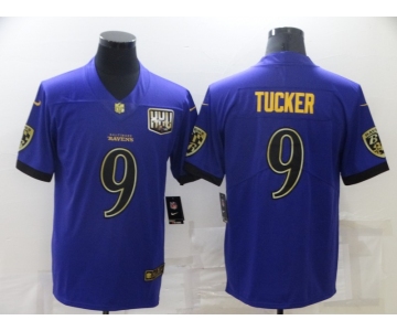Men's Baltimore Ravens #9 Justin Tucker Purple 25th Season Golden Stitched NFL Nike Limited Jersey