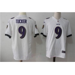 Men's Baltimore Ravens #9 Justin Tucker White Road Stitched NFL Nike Game Jersey