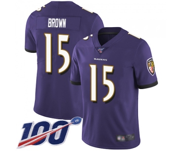 Nike Ravens #15 Marquise Brown Purple Team Color Men's Stitched NFL 100th Season Vapor Limited Jersey