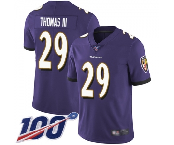 Nike Ravens #29 Earl Thomas III Purple Team Color Men's Stitched NFL 100th Season Vapor Limited Jersey