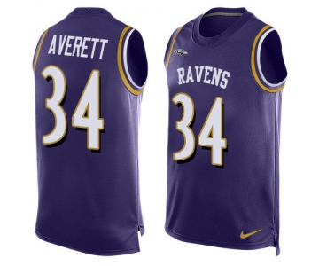 Nike Ravens #34 Anthony Averett Purple Team Color Men's Stitched NFL Limited Tank Top Jersey