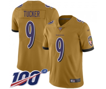 Nike Ravens #9 Justin Tucker Gold Men's Stitched NFL Limited Inverted Legend 100th Season Jersey