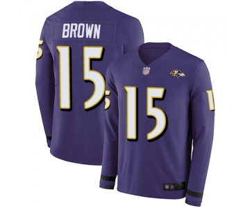 Ravens #15 Marquise Brown Purple Team Color Men's Stitched Football Limited Therma Long Sleeve Jersey