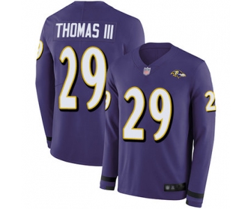 Ravens #29 Earl Thomas III Purple Team Color Men's Stitched Football Limited Therma Long Sleeve Jersey