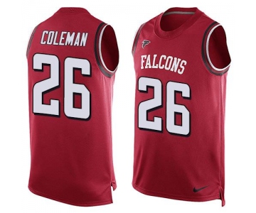 Men's Atlanta Falcons #26 Tevin Coleman Red Hot Pressing Player Name & Number Nike NFL Tank Top Jersey