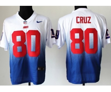 Nike New York Giants #80 Victor Cruz White/Blue Fadeaway Elite Jersey