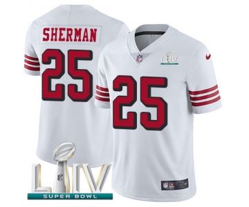 Nike 49ers #25 Richard Sherman White Super Bowl LIV 2020 Rush Youth Stitched NFL Vapor Untouchable Limited Jersey
