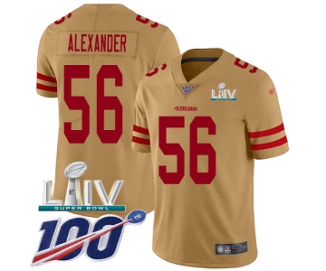 Nike 49ers #56 Kwon Alexander Gold Super Bowl LIV 2020 Youth Stitched NFL Limited Inverted Legend 100th Season Jersey