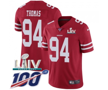Nike 49ers #94 Solomon Thomas Red Super Bowl LIV 2020 Team Color Youth Stitched NFL 100th Season Vapor Limited Jersey