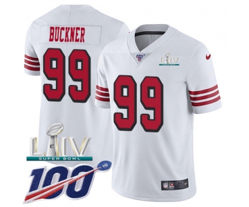 Nike 49ers #99 DeForest Buckner White Super Bowl LIV 2020 Rush Youth Stitched NFL Limited 100th Season Jersey