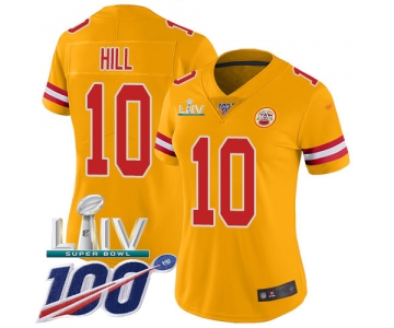 Nike Chiefs #10 Tyreek Hill Gold Super Bowl LIV 2020 Women's Stitched NFL Limited Inverted Legend 100th Season Jersey