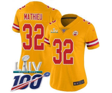 Nike Chiefs #32 Tyrann Mathieu Gold Super Bowl LIV 2020 Women's Stitched NFL Limited Inverted Legend 100th Season Jersey