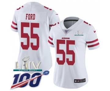 Nike 49ers #55 Dee Ford White Super Bowl LIV 2020 Women's Stitched NFL 100th Season Vapor Limited Jersey