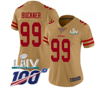 Nike 49ers #99 DeForest Buckner Gold Super Bowl LIV 2020 Women's Stitched NFL Limited Inverted Legend 100th Season Jersey