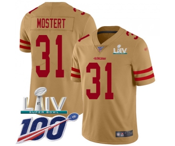 Nike 49ers #31 Raheem Mostert Gold Super Bowl LIV 2020 Men's Stitched NFL Limited Inverted Legend 100th Season Jersey