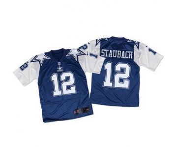 Nike Cowboys #12 Roger Staubach Navy BlueWhite Throwback Men's Stitched NFL Elite Jersey