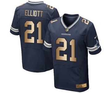 Nike Cowboys #21 Ezekiel Elliott Navy Blue Team Color Men's Stitched NFL Elite Gold Jersey