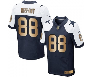 Nike Cowboys #88 Dez Bryant Navy Blue Thanksgiving Throwback Men's Stitched NFL Elite Gold Jersey
