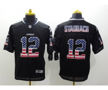 Nike Dallas Cowboys #12 Roger Staubach 2014 USA Flag Fashion Black Elite Jersey